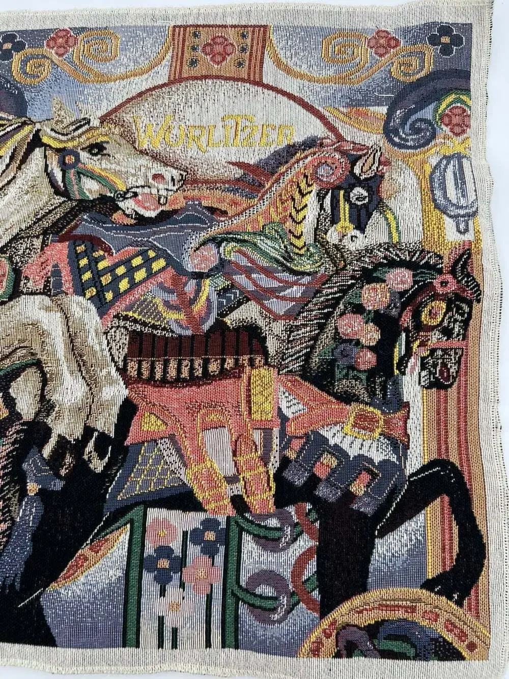 Mary Hulgan Carousel Capers Tapestry Fabric Panel 18x17 Horses Pillow Craft